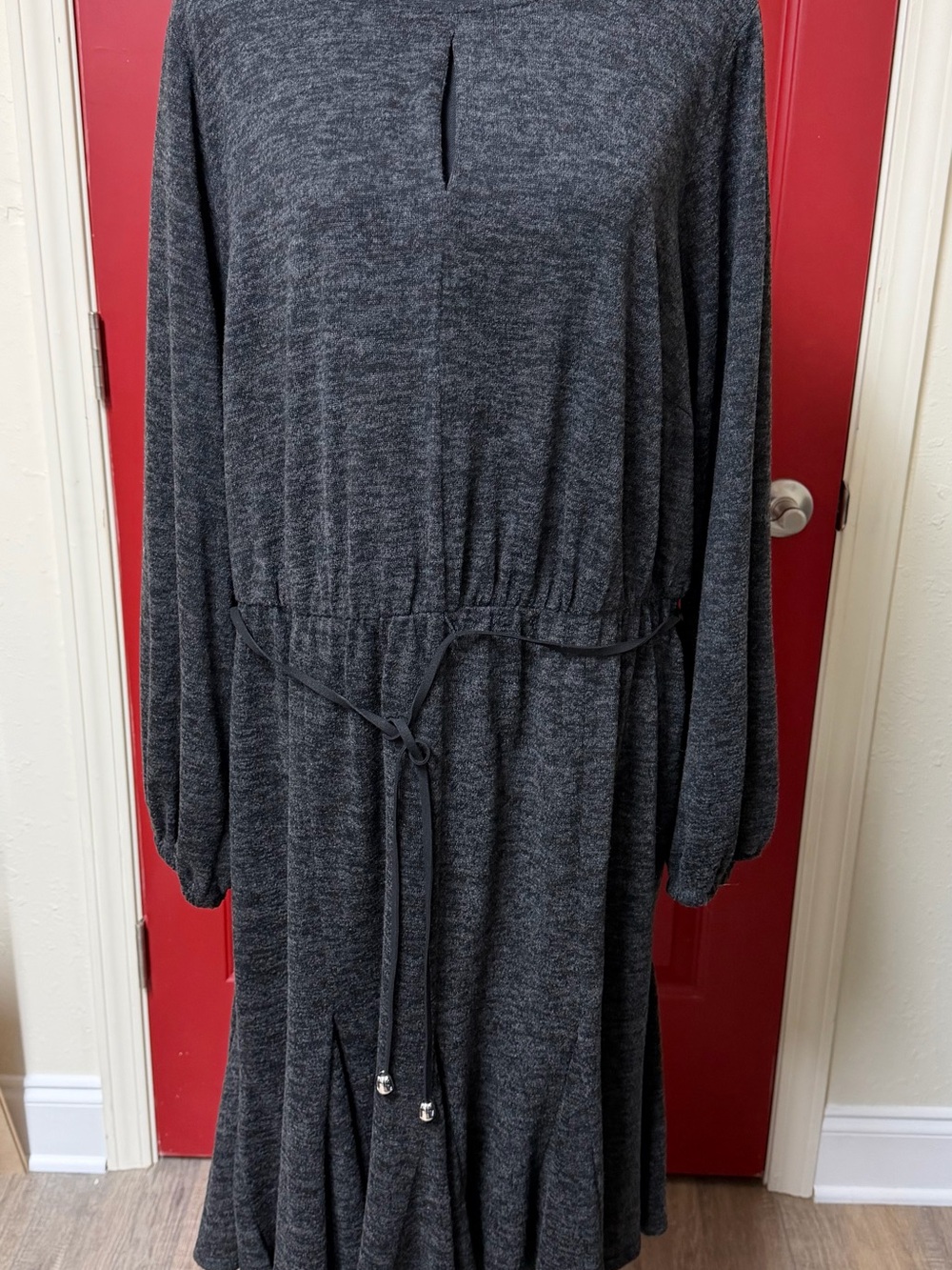 Cato Charcoal Gray Long Sleeve Drawstring Waist Dress